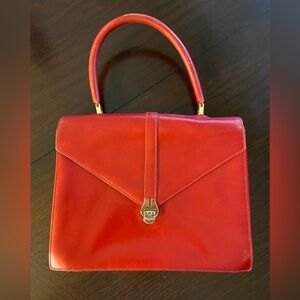 Iconic Top Handle SALVATORE FERRAGAMO Vintage RED LEATHER Square Bag Purse